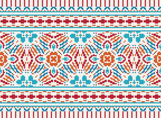 Pixel African and Mexican Aztec American tribal vector borders, frame patterns. Vector seamless background with a bright Mexican pattern. Vector seamless00 color