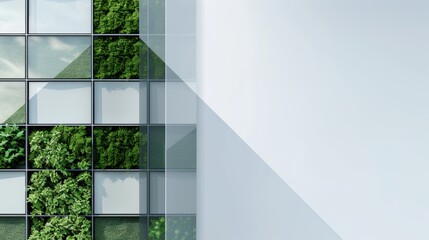 Office building with green architecture, energy-efficient lighting and systems, emphasizing energy saving and environmental management