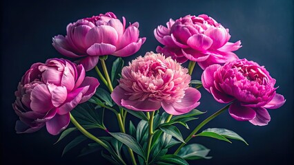 Pink peonies blooming in sharp HD clarity against a dark backdrop, peonies, pink, flowers, bouquet, elegance, timeless, beauty