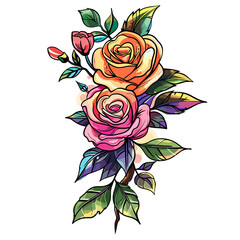 Obraz premium Beautiful hand drawn watercolor rose flower bouquet. Vector illustration