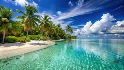 Fototapeta premium A stunning tropical beach paradise with crystal clear water and palm trees , paradise, tropical, beach