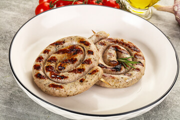 Grilled natural spiral meat sausage
