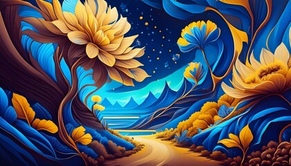 Abstract floral wave background. Colored floral illustrattion