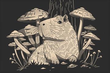 Children's coloring. Capybara, a slightly overweight and chubby fairy tale character. Lazy and clumsy, but with a good heart. 