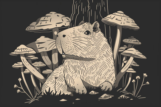 Children's coloring. Capybara, a slightly overweight and chubby fairy tale character. Lazy and clumsy, but with a good heart. 
