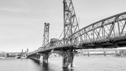 Portland, Oregon - August 18, 2017: City streets and buildings on a sunny summer day