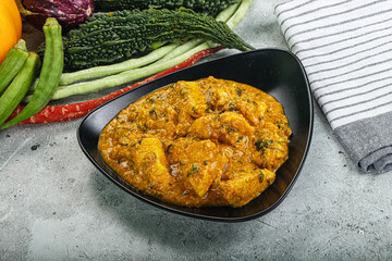 Spicy chicken masala in the bowl
