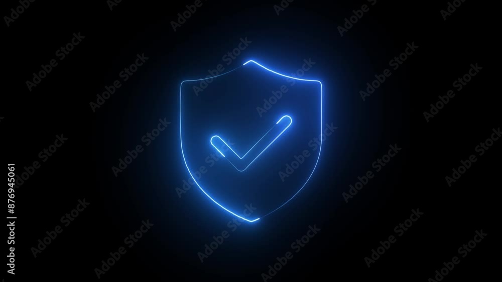 Poster 4k line glowing neon line shield check mark with check mark icon isolated on black background video 