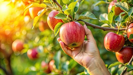 A close up of a hand picking a ripe apple from a tree , apple, harvest, orchard, fruit, picking, hand, farm, tree
