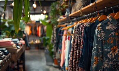 Naklejka premium Sustainable fashion with clothing made from recycled materials, Generative AI