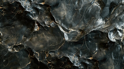 A high-resolution image of dark marble with intricate veining in gold and white tones, displaying a luxurious and elegant texture.