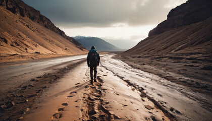 Fototapeta premium Desert Unknowns in Cloudy Winter: The Pioneer's Tour Immersed in Landslide