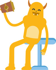 Cute Monster Character Drinking Coffee
