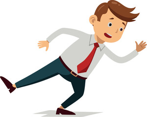 Cartoon Businessman Slipping and Falling on White Background