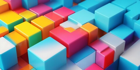 Obraz premium abstract background with colorful shiny 3D cubes,neon, pattern, block, design, concept, square, business, cubes, render, illustration, construction, geometric, color, shape, tile, red, object, 
