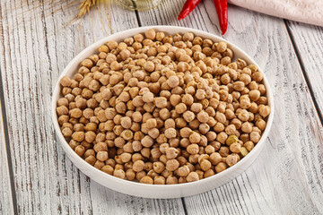 Dry chickpea seeds heap in the bowl