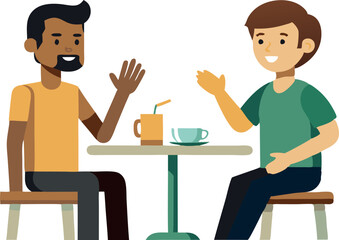 Two Friends Chatting Over Coffee at a Cafe Table