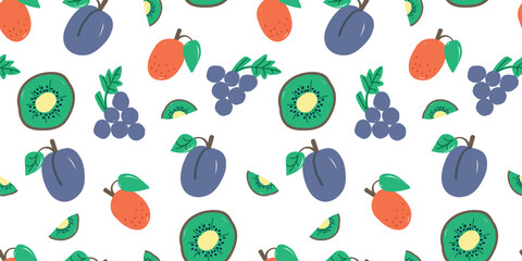 A fruit seamless pattern. flat vector illustration. Template for Notebook covers, pattern for wallpapers, textile or nature background. hand-drawn vector elements. Healthy natural vitamin food