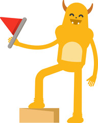 Cute Monster Character Holding Flag
