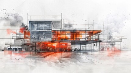 Architectural Sketch of a Modern Building
