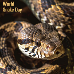 Fototapeta premium Photography portrait of a brown snake, poster for World Snake Day