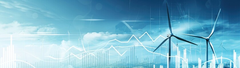Fototapeta premium Economic Sustainability: Wind Turbines Powering Financial Growth Charts in Green Energy Sector