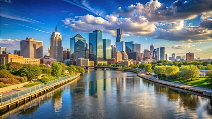 Schuylkill River meandering through downtown Philadelphia, Pennsylvania , urban, cityscape, skyline, river, waterfront