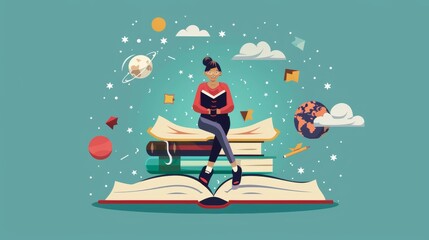 World Book Reading Day banner promoting literacy and book fairs, highlighting online reading and education, as well as business knowledge and startup concepts.