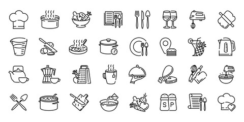 Kitchen icons. Kitchen icons set. Linear icons.
