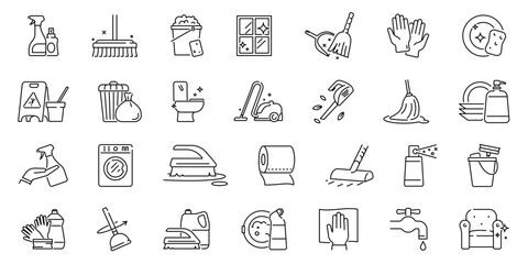 Cleaning icon. Cleaning icon set. Housekeeping icon set. Linear icon.