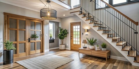 Fototapeta premium Contemporary Scandinavian foyer with grid door