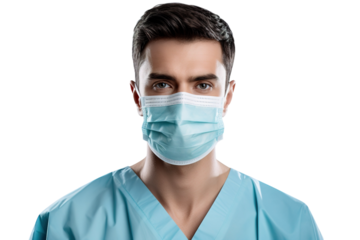 A Healthcare Professionals Determined Gaze Through a Surgical Mask on a White or Clear Surface PNG Transparent Background