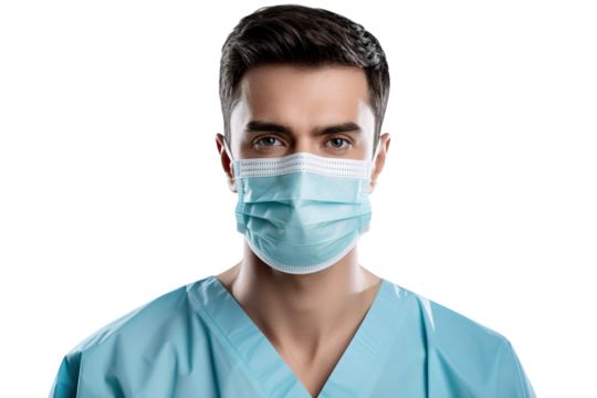 A Healthcare Professionals Determined Gaze Through a Surgical Mask on a White or Clear Surface PNG Transparent Background