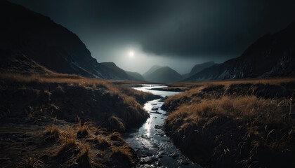 Fototapeta premium Marsh Arcana in Cloudy Winter: The Pioneer's Trip Enveloped in Landslide