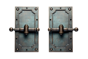 Antique Brass Door Latches With Ornate Design and Spherical Knobs on a White or Clear Surface PNG Transparent Background