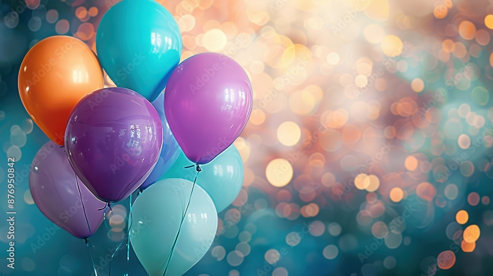 Aufkleber a collection of vibrant balloons in various colors float against a beautiful bokeh background, creat