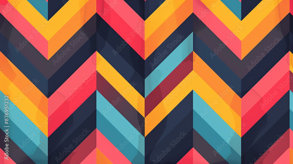 Poster a seamless flat color pattern of abstract zigzags and chevrons, using bold, contrasting colors.