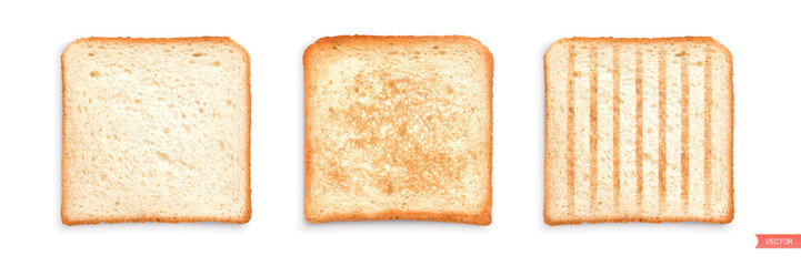 Set of sliced roasted toast wheat bread with bran and grill toast. Close-up of toast. Top view