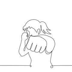close up of woman in stance - one line art vector. concept female fighter putting fist forward