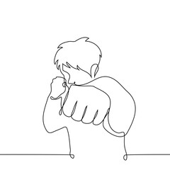 close up of a man in a stance - one line art vector. concept fighter putting his fist forward