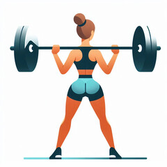 flat graphic art of girl workout with barbell at gym