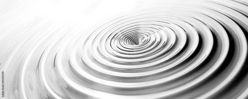 Poster minimalistic digital background with thin concentric circles in shades of gray and silver on a white
