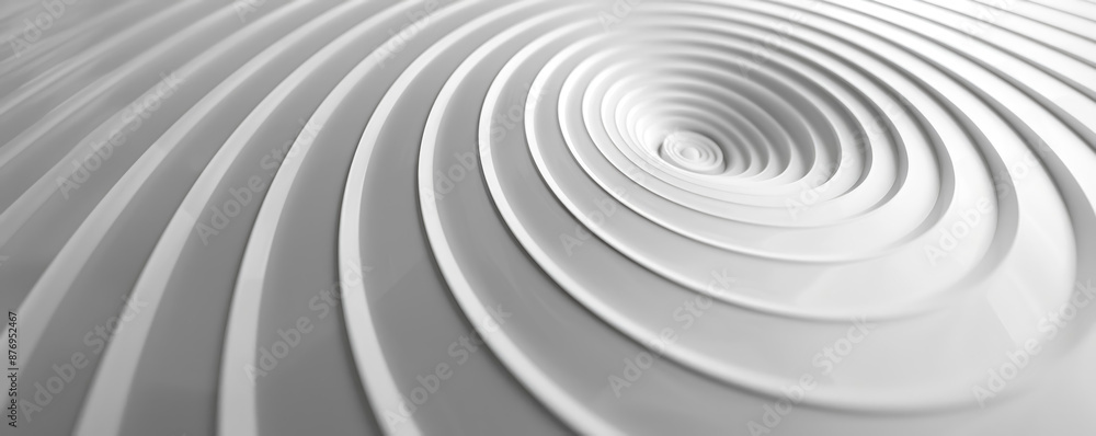 Poster minimalistic digital background with thin concentric circles in shades of gray and silver on a white
