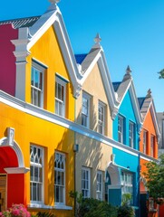Fototapeta premium Colorful victorian style town houses. Vivid colorful buildings. Row of colorful houses