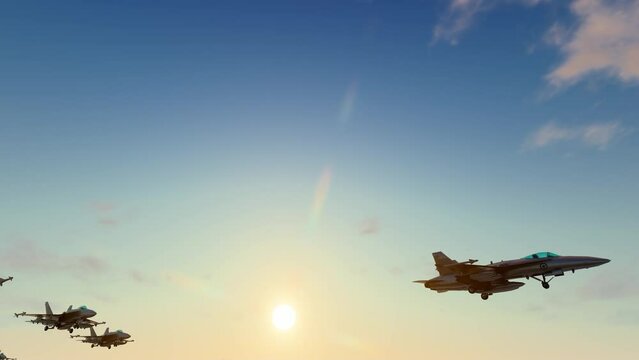 Fighter group flying in the air