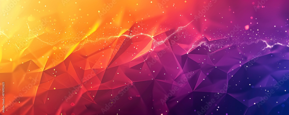 Poster a minimalistic digital background with geometric shapes and vibrant gradients of orange and purple. 
