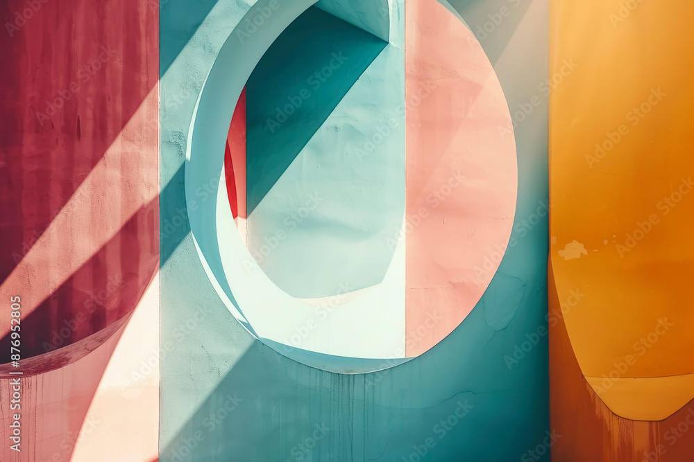 Aufkleber minimalistic digital composition with overlapping geometric shapes in pastel colors on a minimalisti