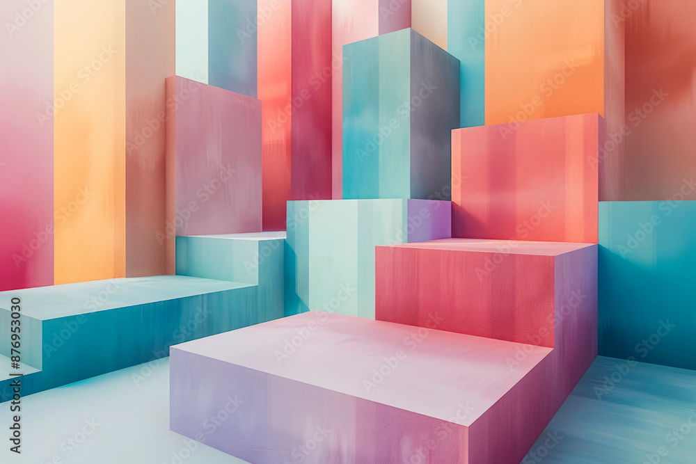 Aufkleber minimalistic digital composition with overlapping geometric shapes in pastel colors on a minimalisti