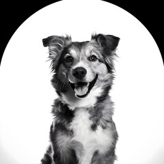 Fototapeta premium dog smiling on white background in black and white style