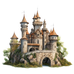 Castle on the hill isolate on transparent png.